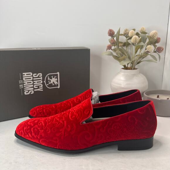 Stacy Adams Saunders Debossed Velour Slip on Loafer Red Men\'s 11.5M main image 9